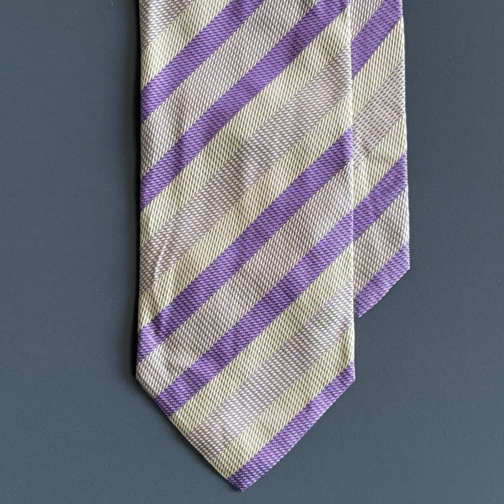 Emporio Armani Silk Striped Necktie | Purple Silver | Made in Italy